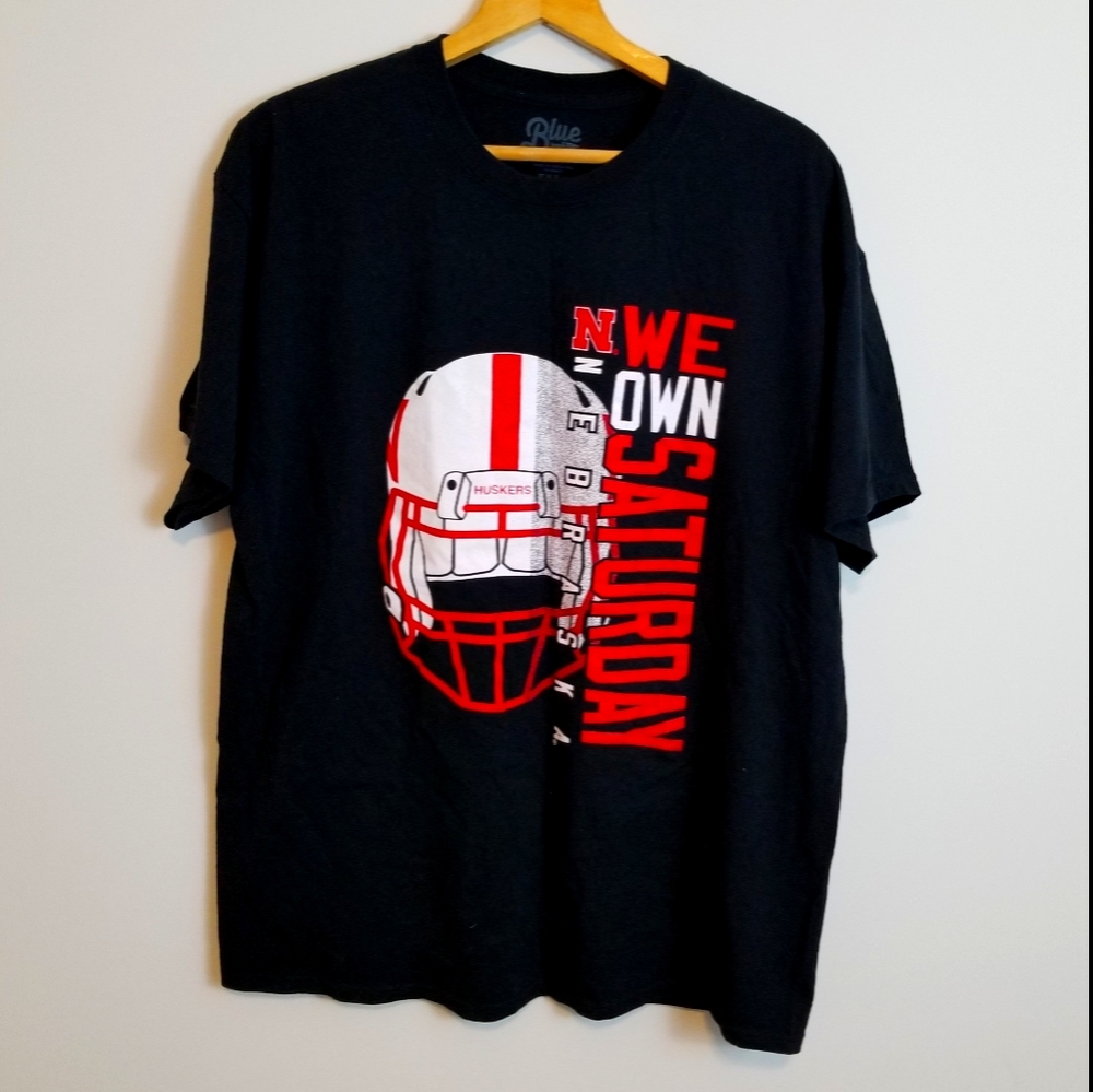 Nebraska Huskers Football Black Crewneck T Shirt